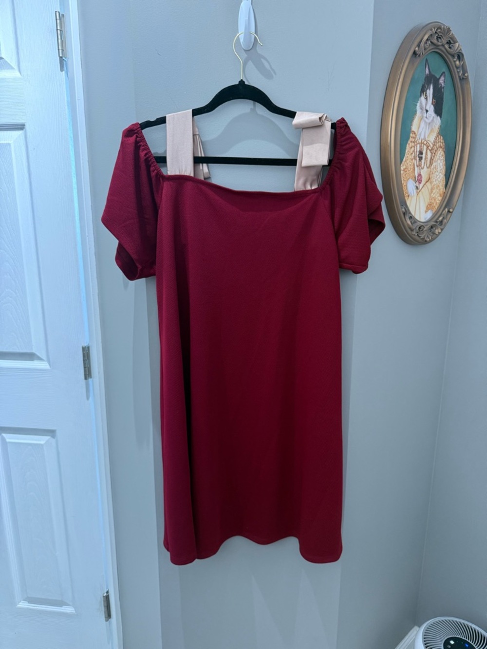 Anthropologie Off-Shoulder Red Dress with Contrast Straps- NWT Sz Sm